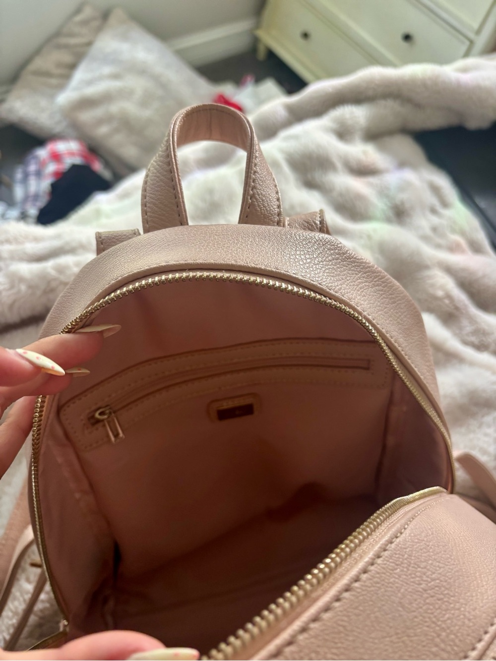 Guess Quilted Chevron Mini Backpack in Rose Taupe - Picture 5 of 5